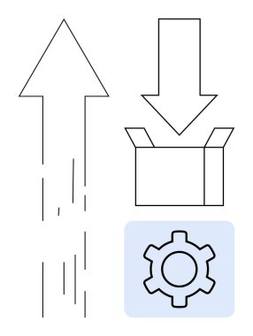 Yukarı ok büyümeyi, aşağı ok ile boks ise teslimatı, ayarları veya işlemleri gösterir. Ticari büyüme, lojistik, yenilik, ayarlar, optimizasyon, üretkenlik için ideal basit