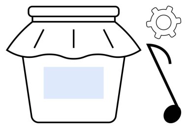 İstiridye kaplı reçel kavanozu kaşık ve teçhizatın yanında. Yemek için ideal, ev yapımı ürünler, üretim, yaratıcılık, otomasyon, DIY, işçilik. Düz basit metafor