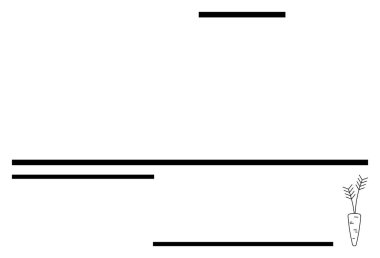Kalın yatay çizgiler ve çizilmiş bir havuç çizimi içeren basit bir kompozisyon. Minimalizm, markalaşma, kırtasiye, doğal beslenme, modern tasarım, organik ürünler ve basit bir