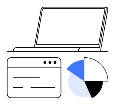Laptop, tarayıcı sekmesi, dijital çalışma alanını, internet kullanımını veya analitiği görselleştirme grafiği. Üretkenlik, teknoloji, takım çalışması analiz analizi ve strateji kavramları için idealdir. Düz
