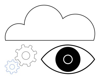 Gözün üzerindeki bulut sembolü ve dişli öğeler izleme, otomasyon ve dijital yenilik öneriyor. Teknoloji için ideal, bulut hesaplama, yapay zeka, izleme, otomasyon, gözlem sade iniş