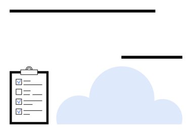 Tamamlanmış kontrol listesiyle birlikte basitlik, organizasyon ve verimliliği vurgulayan mavi bulutlu bir pano. Planlama, bulut depolama, görev izleme, üretkenlik, organizasyon için ideal
