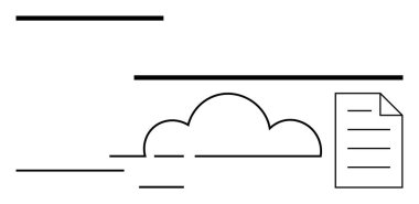 Bağlı çizgilerin yanında bulut simgesi ve kusursuz bulut depolama ve belge erişimini sembolize eden bir belge dosyası. Teknoloji, bulut hesaplama, veri depolama, işbirliği, dosya paylaşımı için ideal