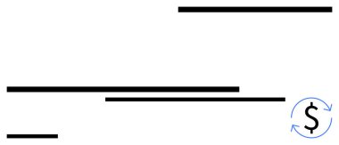 Parasal işlemleri simgeleyen oklarla çevrili bir dolar işareti ile siyah yatay çubuklar. Finans, bütçe planlaması, yatırım, parasal akış, iş, strateji, basit