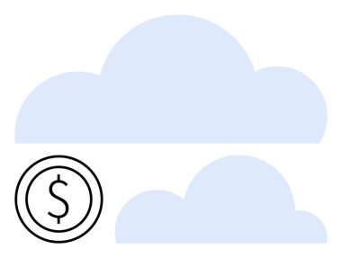 Çemberdeki iki yumuşak mavi bulut ve siyah dolar işareti bulut hesaplama ve finansal yönetimi akla getiriyor. Finans, teknoloji, yenilik, iş, bulut hesaplama, maliyet analizi için ideal, basit