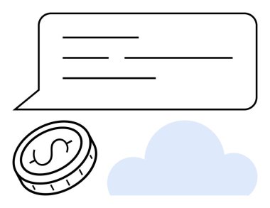 Metin satırları, dolar parası ve bulut sembolü finans, veri yönetimi, iletişim ve bulut teknolojisiyle sohbet balonu. Fintech, bulut hesaplama ve finans tavsiyeleri için ideal