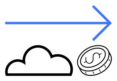 Mavi ok bulut ve paranın üzerinde dolar işareti ile işaret ediyor. Dijital dönüşüm için ideal, finans, bulut hizmetleri, yenilik, teknoloji, ilerleme, basit iniş sayfası