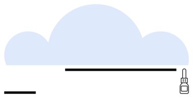 Mavi soyut bulut, dikey yapı çizgisi ve bağlantıyı temsil eden siyah yatay çizgiler. Bulut hesaplama, ağ oluşturma, minimalizm, teknoloji, kentsel, gelecek tasarımı için ideal basit iniş