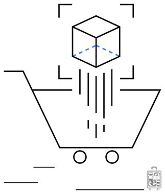 Yüzen küplü basit el arabası dijital alışverişi, e-ticarette otomasyonu gösteriyor. Online pazar, lojistik, yenilik, otomasyon, teknoloji, e-ticaret tüketici trendleri için idealdir. Düz