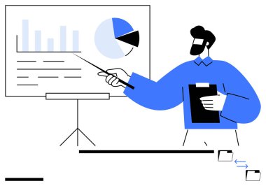 Gemide grafik ve pasta grafiği kullanarak profesyonel veri sunumu. İş, analitik, planlama, eğitim, takım çalışması, danışmanlık ve basit bir iniş sayfası için ideal