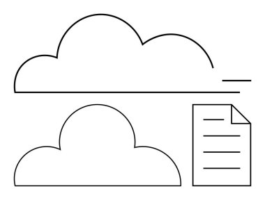 Hareket çizgileri ve belge sayfası olan bulut ana hatları veri depolama, dosya paylaşımı, çevrimiçi işlem ve dijital iletişimi ön plana çıkarıyor. Teknoloji, bağlantı, iş akışı ve işbirliği için ideal