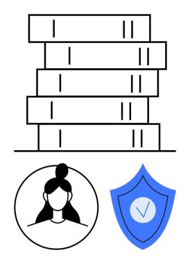 İşaretli bir kullanıcı avatarı ve kalkanı olan kitap yığını bilgi, kimlik doğrulama ve veri güvenliği anlamına gelir. Öğrenim, itimat, güvenlik, veri koruması ve eğitim için ideal
