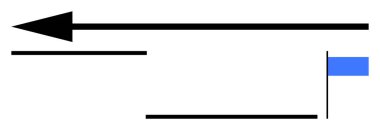 Siyah ok sol, paralel çizgiler ve yön bulma, odaklanma ve ilerleme için küçük mavi bayrak. Çalışma akışı, strateji, rehberlik, yön motivasyon kilometre taşları ve basit iniş sayfası için ideal