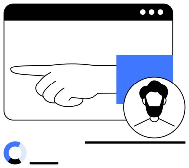 Kullanıcı profili avatarı, analitik çizelgesi ve asgari elementlerle dijital arayüzde el yöneticiliği. Navigasyon, kullanıcı deneyimi, analitik, çevrimiçi kimlik, kişiselleştirme, rehberlik için ideal