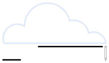 Bulut çizgisi, yatay çizgiler ve stilize kalemle çizilmiş. Yaratıcılık, bulut depolama, dijital araçlar, iletişim, tasarım kaynakları, yenilik ve basit iniş sayfası için ideal