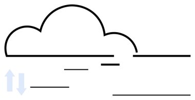 Siyah çizgili bulut yatay çizgiler ve ikiz dikey oklar veri değişimi ve hareketini gösteriyor. Veri transferi, bulut hesaplama, iletişim, ağ, teknoloji için ideal
