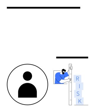 Bireyselliği vurgulayan kişi simgesi, risk seviyelerini ölçen profesyonel bir ölçekle birlikte. Risk yönetimi, değerlendirme, değerlendirme, stratejiler, analitikler, ölçümler için ideal