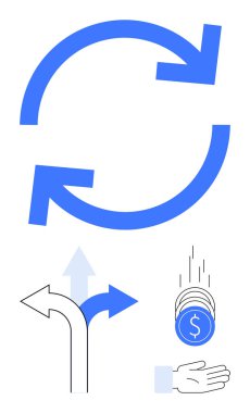 İki dairesel ok sürekli döngü olduğunu gösteriyor. Yönsel karar yolu bir seçim gösterir. Bozuklukları açık ele atmak yatırım değiş tokuşu anlamına gelir. Ekonomi, süreç, finans ve büyüme için ideal