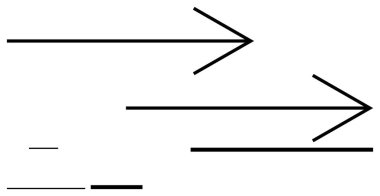 Üç siyah ok sağa bakıyor, boyut olarak değişiyor, hareketi, ilerlemeyi ya da hizayı simgeliyor. Navigasyon, hız, ilerleme, büyüme verimliliği yönü ve basit iniş sayfası için ideal