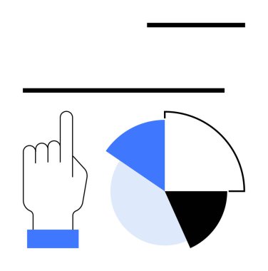 Alternatif siyah ve mavi renk ve çizgilerin olduğu segmentli bir pasta grafiğinin yanında. Teknoloji, analitik, iletişim, kullanıcı arayüzü, bilgi grafikleri, ilerleme, strateji düzlüğü için ideal