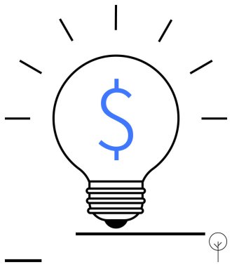 Ortasında dolar işareti olan ampul çizgisi, parlak ışık vuruşları. Ticari yaratıcılık, girişimcilik, finansal büyüme, başlangıç finansmanı, yenilik, strateji, basit iniş sayfası için ideal
