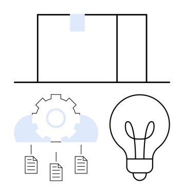 Dosya depolama, bulut halinde, belgelerle bağlantılı, fikirleri ve yenilikleri sembolize eden ampulün yanında. Teknoloji, işbirliği, veri yönetimi, yenilik, süreç, sistem için ideal