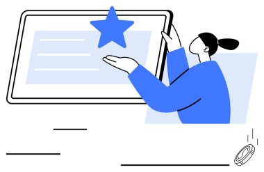 Bir yıldız sembolü ile işaretlenmiş sertifikayı işaret eden kişi, başarı ya da tanınma anlamına gelir. Başarı, sertifika, öğrenme, ödül, çevrimiçi eğitim, mükemmellik için ideal