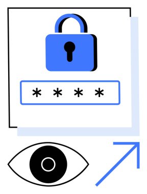 Görünürlük ve yukarı ok ile parola giriş kutusunun üzerine asma kilit. Güvenlik, gizlilik, koruma, giriş, kullanıcı kimlik denetimi, şifreleme, siber güvenlik, basit iniş sayfası için ideal