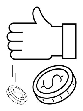 Dolar işaretli bozuk paraların üzerindeki olumlu jestler finansal büyüme, onay, yatırım, ödül, tasarruf, refah ve basit karar verme mekanizmasını sembolize ediyor. Banka işi için ideal ya da