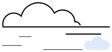 Daha küçük mavi bulutlu büyük çizgili bulut ve rüzgarı işaret eden yatay çizgiler. Hava, doğa, basitlik, teknoloji, bağlantı, hareket, çevre için idealdir. Düz basit metafor