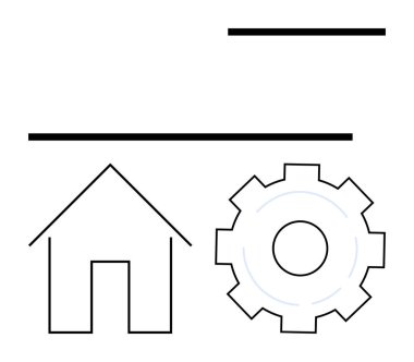 Ev sembolü ve teçhizatı olan minimalist tasarım. Ev otomasyonu, yenilik, teknoloji, mühendislik, süreç optimizasyonu, teknik servis, basit iniş sayfası için ideal