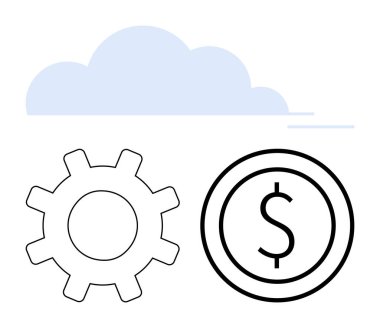 Dişli ve dolar simgeleri bulut odaklı bilgisayar, verimlilik, finansal yönetim ve yenilik kavramlarının altında. Teknoloji, iş, finans, işletme, bulut hizmetleri maliyeti için ideal