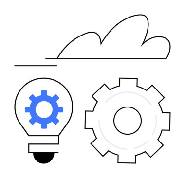 Bulut, gömülü teçhizatlı ampul ve yenilik, teknoloji ve sistem otomasyonunu temsil eden standalon dişli. Bulut hesaplama, teknoloji eğilimleri, yenilik, iş akışı fikri oluşturma için ideal