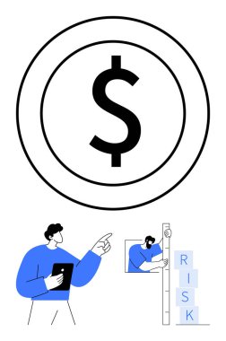 Finansal değerlendirme, risk ölçümü ve strateji üzerinde çalışan profesyonellerin üzerinde dolar işaretleri var. Finans, takım çalışması, risk yönetimi, yatırım, karar verme, işletme için ideal