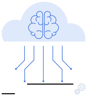 Sinir ağı bağlantıları aşağılara kadar uzanan, yapay zekayı ve bulut hesaplamasını temsil eden bir bulutun içindeki beyin sembolü. Teknoloji, yenilik, makine öğrenimi, ağ kurmak için ideal