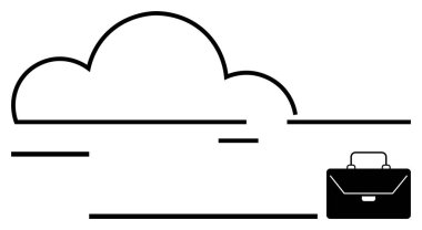 Çantalı minimalist bulut bulut bulut bulut depolama, veri erişimi, uzaktan çalışma ve verimliliği simgeliyor. İş, teknoloji, hareketlilik, yenilik, verimlilik dijital dönüşüm için ideal