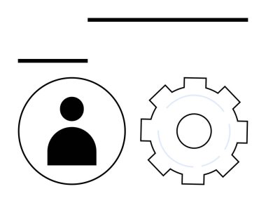 Kullanıcı tercihlerini ve kişiselleştirmeyi simgeleyen bir dişlinin yanındaki simge. Teknoloji, kullanıcı arayüzü, web tasarımı, uygulama geliştirme, kişiselleştirme, veri yönetimi, basit iniş sayfası için ideal