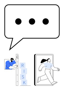 Yığılmış bloklarla riski ölçmek, çalışan figür çıkış cihazı, konuşma balonu. Takım çalışması, liderlik, problem çözme, iletişim, risk yönetimi, motivasyon için ideal basit iniş sayfası