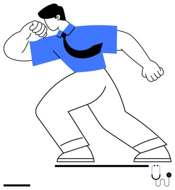 Mavi gömlekli ve kravatlı, güçlü duruşuyla cesurca adım atan kendinden emin bir şahsiyet. Liderlik, motivasyon, büyüme, iş, yenilik, kariyer ilerlemesi için ideal, basit iniş sayfası