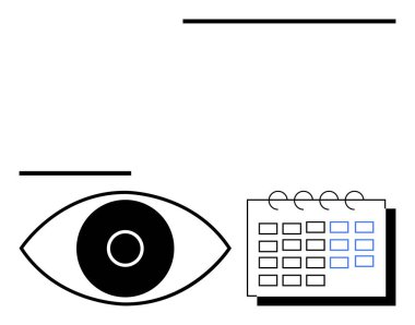 Siyah çizilmiş göz ve takvim temiz bir bakış açısı, zaman yönetimi, planlama ve verimliliği temsil ediyor. İş stratejisi, takvim, görev planlaması, odaklanma için ideal