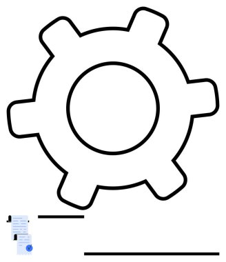 Kontrol işaretli belgelerle birlikte büyük teçhizat, iş akışını, görev tamamlamayı, verimliliği, otomasyonu vurgular. Üretkenlik, organizasyon, proje yönetimi, işlemler için ideal