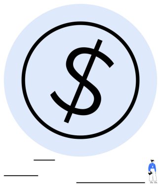 Büyük boy dolar işareti. Etrafında da seyirci figürleri var. Finans, zenginlik, ekonomi, yatırım, tasarruf, para, iş temaları için idealdir. Düz basit metafora vurgu