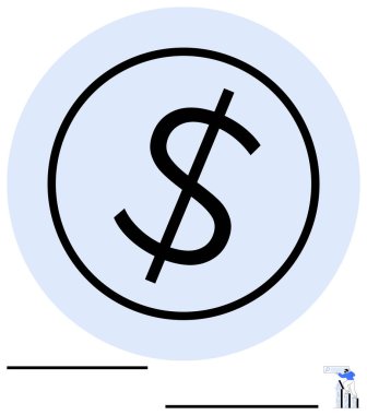 Açık mavi arkaplan üzerine koyu dolar sembolü sarılmış. Finans, bankacılık, yatırım, bütçe, muhasebe, kâr ve zenginlik konuları için ideal. Minimalist düz metafor