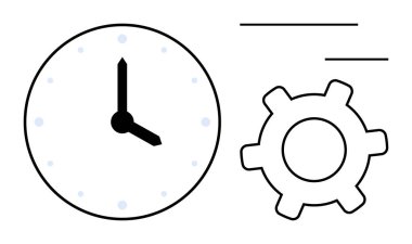 Saatli ve dakikalı saat ve vites simgesi zamanı, verimliliği ve verimliliği simgeler. İş akışı, yönetim, planlama, organizasyon, teknoloji mühendisliği için ideal. Düz basit