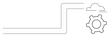Bulut ve dişli dişlilere giden basit hat yolları veri akışını ve ilerlemeyi sembolize ediyor. Teknoloji, yenilik, bulut hizmetleri, süreç otomasyonu, ağ oluşturma, bağlantı, dijital