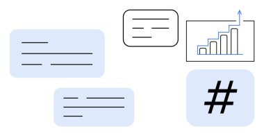 Yukarı doğru eğilimli bar tablosu, metin kutuları ve kalın üstveri etiketi. Veri analizi, çevrimiçi eğilimler, pazarlama, iletişim, takım çalışması, katılım stratejileri için ideal basit iniş sayfası