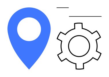 Mavi lokasyon iğnesi ve navigasyon, ayarlar ve sistem modifikasyonu için ana teçhizat. Teknoloji, lojistik, geliştirme, haritalar, araçlar, arayüz tasarımı için ideal basit iniş sayfası