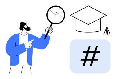 Elinde büyüteç tutan, eğitim fikirlerini inceleyen, havan topu ve meta veri etiketi ile sembolize edilen biri. Akademik araştırma, e-öğrenme, veri, analitik, bilgi paylaşımı, kariyer için ideal