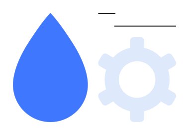Mavi su damlası, su, teknoloji ve yeniliği sembolize eden basit çizgileri olan bir ışık teçhizatının yanında. Sürdürülebilirlik, mühendislik, çevre, teknoloji, koruma kaynakları için ideal