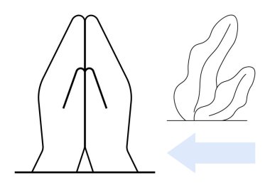 Dua ederken katlanmış eller farkındalık ve minnettarlık gösterirler. Mavi ok ve soyut yaprak hareket ve doğa ekler. Maneviyat, meditasyon, uyum, barış, öz farkındalık, sağlık, basit